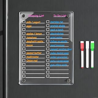 Magnetic Dry Erase to Do List Board for Fridge, 12 X 8 inch Acrylic Shopping List Whiteboard with 3 Markers