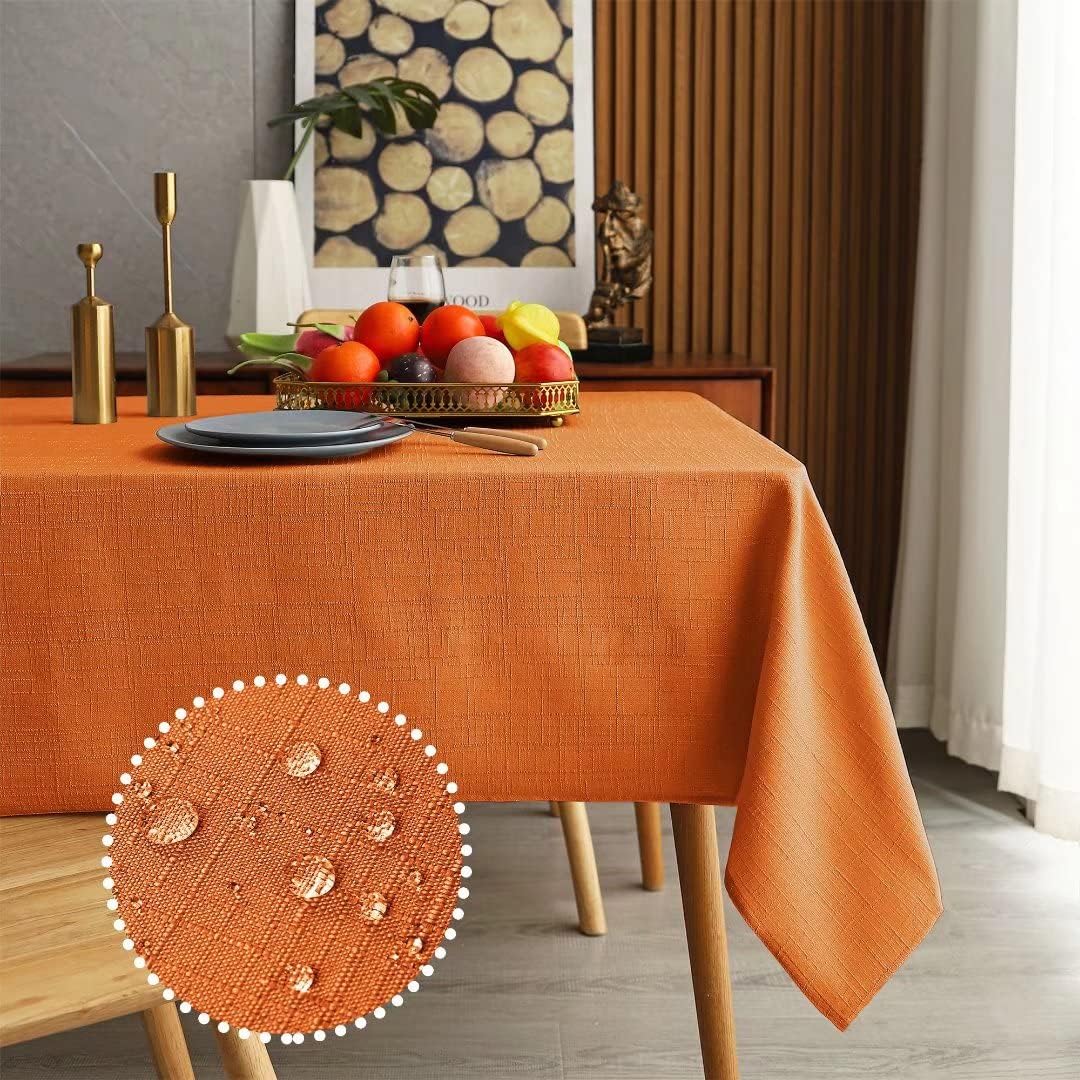 MikiUp Faux Linen Rectangle Tablecloth - Waterproof, Wrinkle Resistant and Washable Slubby Texture Wrinkle Table Cloth, Indoor & Outdoor Table Cover for Kitchen Party and Banquets : Home & Kitchen