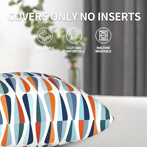 Miniatura 5 de Juego de 2 fundas de almohada con formas de caída de mediados de siglo, 18 x 18 pulgadas, fundas de cojín para sofá, dormitorio y decoración del