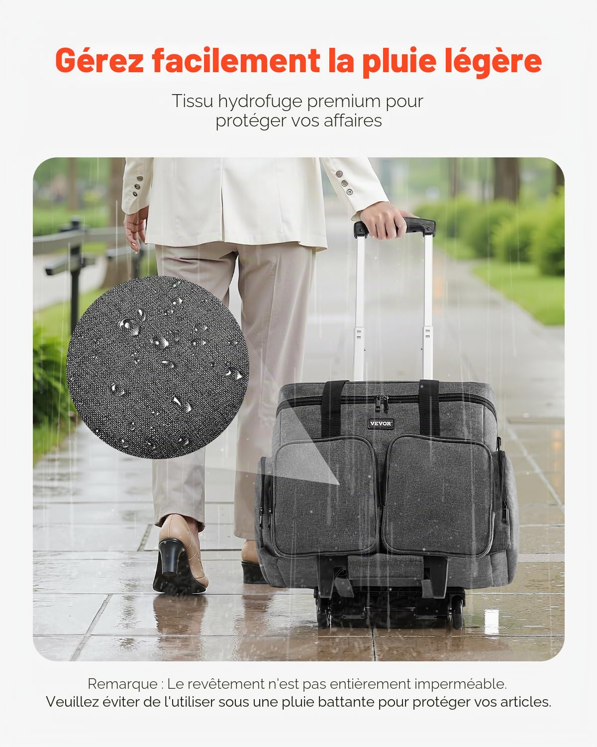 VEVOR Sac à roulettes pour Ordinateur Portable Jusqu'à 15,6 Pouces, Mallette à roulettes de PC avec Chariot Amovible, Poignée Télescopique, Tissu Mat 600D, pour Travail, Voyages, Femmes, Hommes, Gris