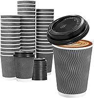Vista 12 de Lamosi 500 Pack - 12 oz Insulated Disposable Coffee Cups with Lids, To Go Paper Coffee Cups with Lids, Corrugated Ripple Wall Cup for Hot Drink