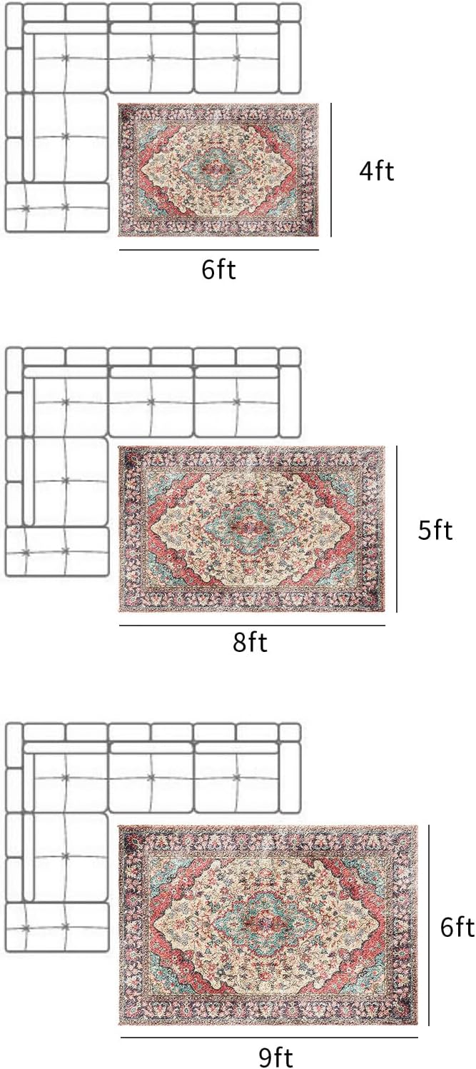 Red Contemporary Outdoor Rugs for 6'x9' Patios Clearance, RV Camping Mat Rug Portable Outside Rug Indoor Outdoor Area Rug Mat for Beach Deck Pool Abstract Oriental Flower Leaves