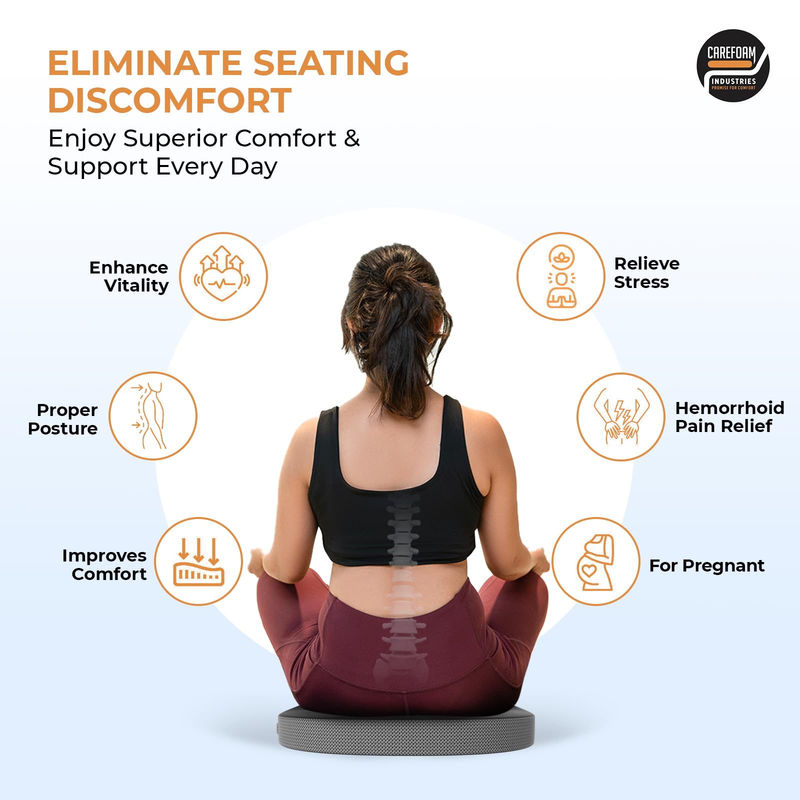 CareFoam Orthopedic Memory Foam Donut Cushion for Piles, Hemorrhoid, Tailbone & Hip Pain Relief | Ergonomic Pressure Relief Cushion for Office Chair, Car, Home & Wheelchair Use 3