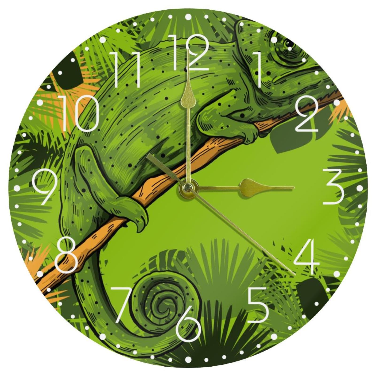 Horloge murale caméléon 25cm : Cadran tropical silencieux au design exclusif