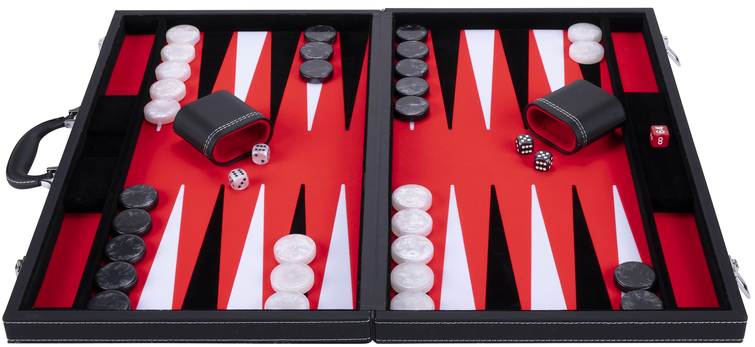 Engelhart 250538 – Juego de Backgammon 21" (54 cm) – Exterior Piel sintética, Interior Suave de Fieltro – Dados y fichas nacaradas + 2 Vasos – Edad 6+