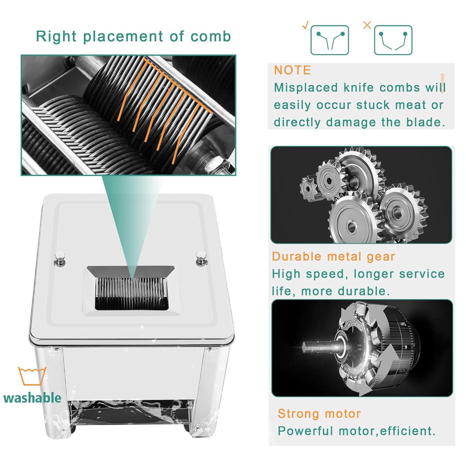 Máquina Cortadora De Carne De 850 W, Cortadora De Carne Cruda Comercial De Acero Inoxidable De 150 Kg/H para Cerdo Deshuesado, Pollo Y Pescado para La Familia.,