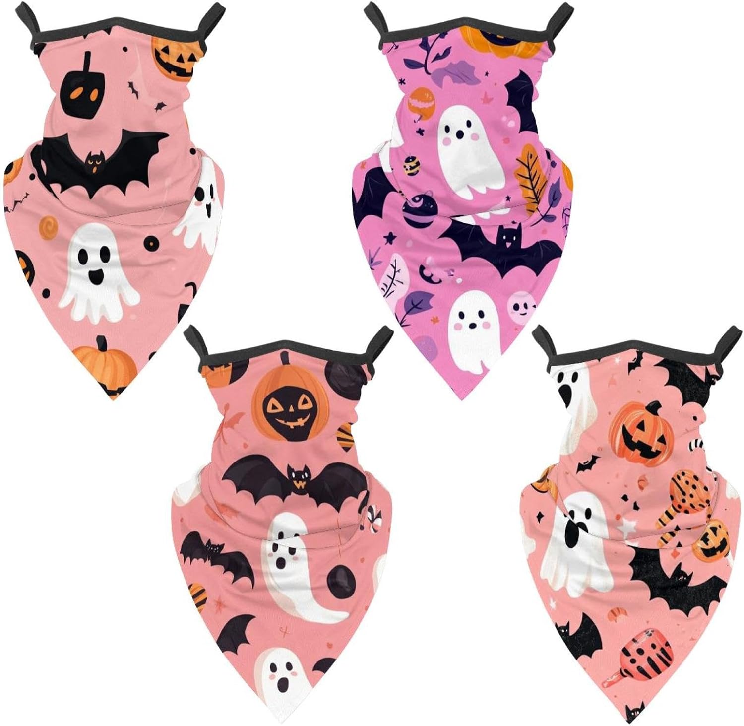 4 Pieces Halloween Bats Candies Pumpkins Neck Gaiter Bandana Face Mask, Sun Cooling Scarf Gator Cover Head for Men Women