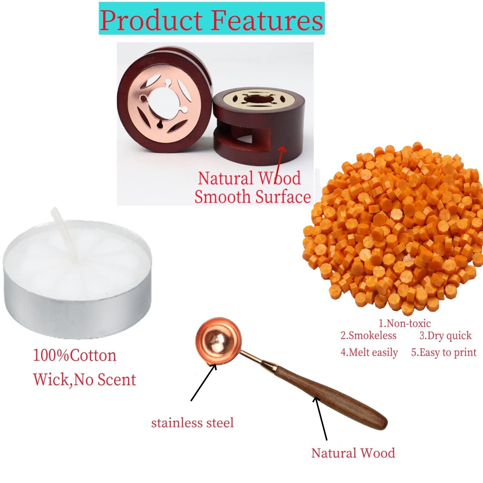Sealing Wax Beads Kit, Atopbb 300pcs Mixed Red Color Wax Seal Beads, 1pcs Wooden WaxSeal Warmer - Image 4