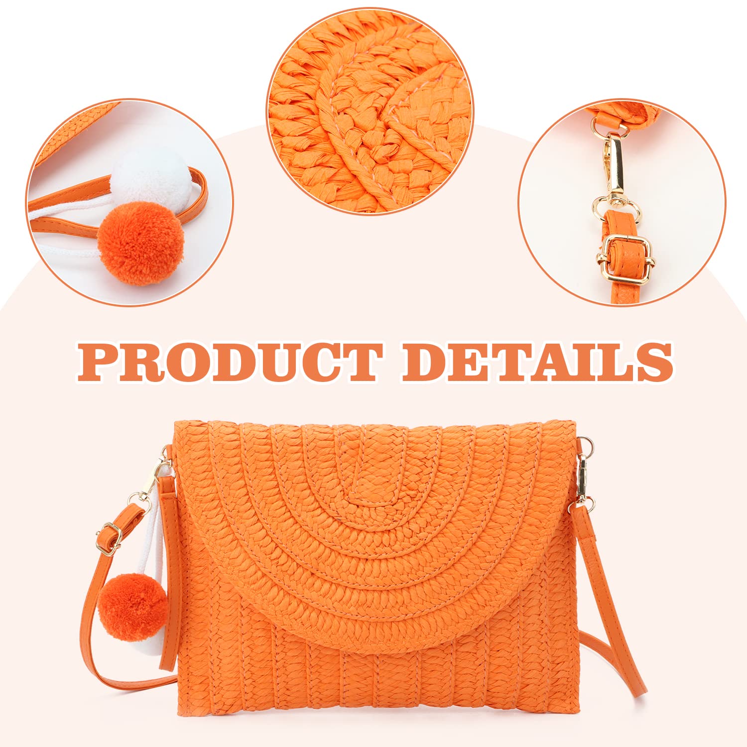 Sac à main d'embrayage de soirée en paille pour femme Sac à main de plage d'été Sac d'enveloppe tissé en paille