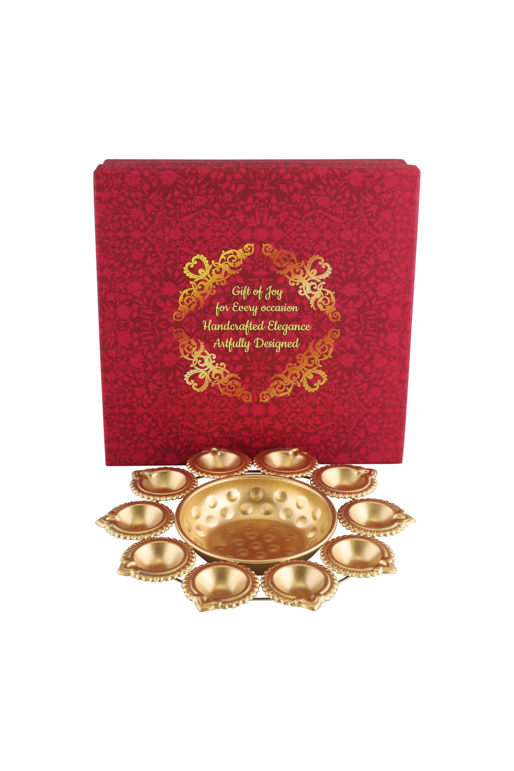 R Ayurveda Copper Metal Decorative Metal Diya Traditional Diya Urli Tealight Holder Golden Bowl for Floating Flowers Home,Office Wedding Decor Size 10 Inches with 10 diyas with Gift Box-image-39