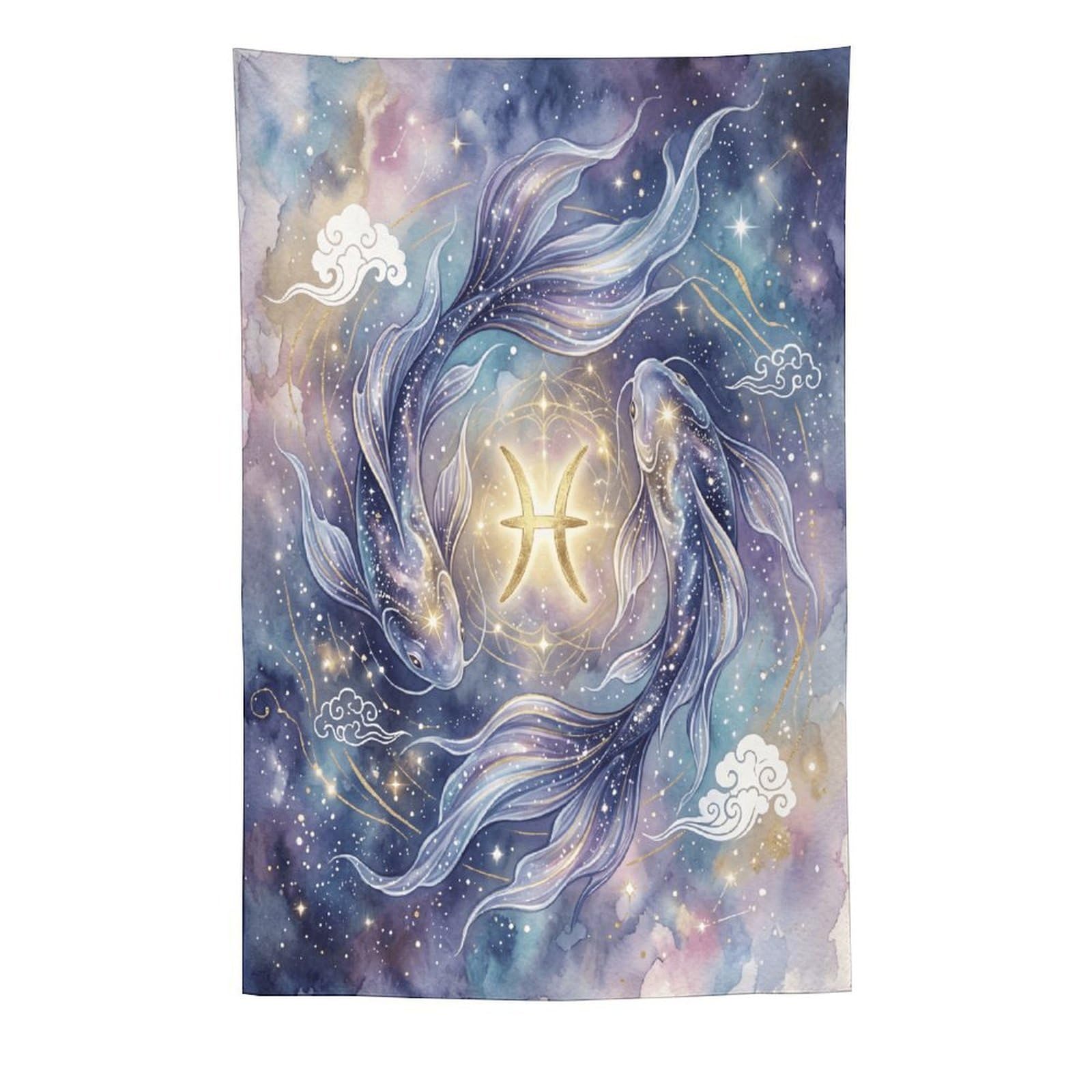 W7C8U2X3 Cosmic Pisces Koi Wall Tapestry, Watercolor, Ceiling Hanging