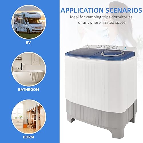 Miniatura 3 de XPB60-9SVA-D - Lavadora portátil de 20 libras, lavadora de doble tina (13 libras) y giratoria (7 libras), lavandería compacta para RV, apartamentos