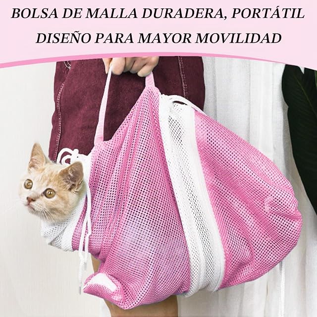Foto 5 de 6 de CHROMACRAFT Pack De 2 Bolsas De Lavado para Gatos, Bolsa De Sujeción para Gatos, Bolsa De Contención Ajustable