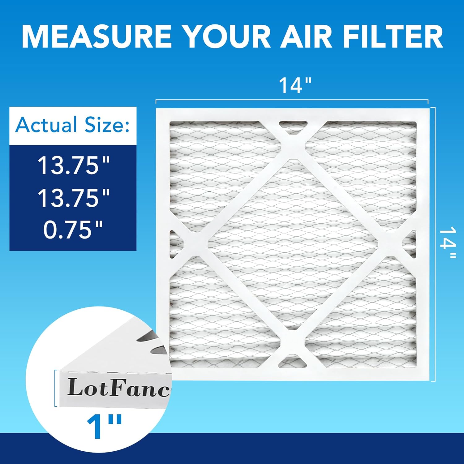 LotFancy 14x14x1 Air Filter MERV 13 6-Pack, Electrostatic Pleated HVAC Furnace Air Filter, Captures Pet Dander Smog Smoke, Actual Size: 13.75"x13.75"x0.75"