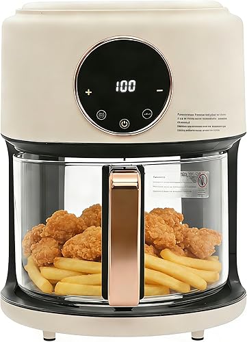 PERFERATE Freidora de aire de vidrio con capacidad de 4.44 cuartos de galón con cuenco visible transparente de 360, temperatura precisa (175F -