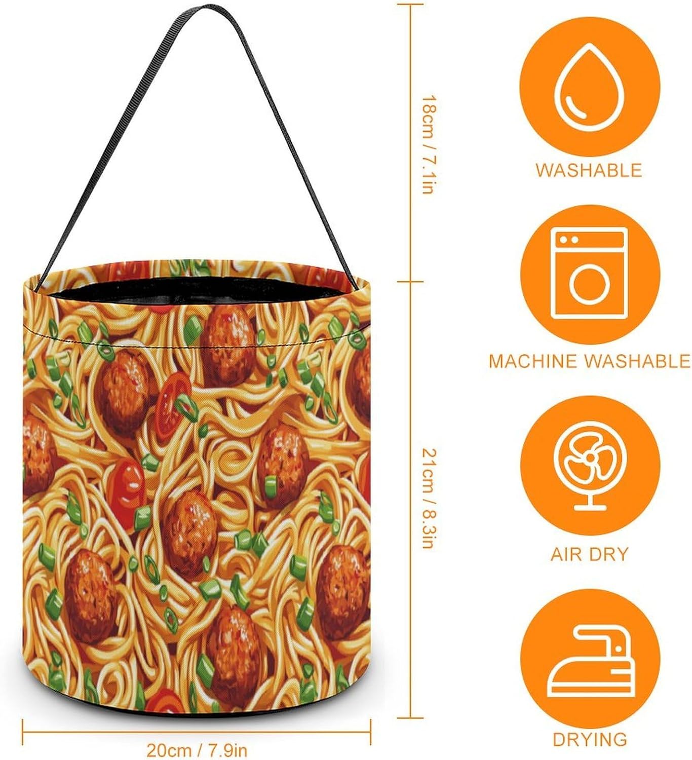 Italian Spaghetti Food Print Pasta Halloween Treat Bag Reusable Candy Basket Tote Goody Bags Gift Party