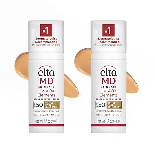 EltaMD UV AOX Elements Tinted Mineral Face Sunscreen Lotion, Tinted Moisturizer for Face SPF 50 with Antioxidants, For Dry Sensitive Skin 1.7 oz Pump