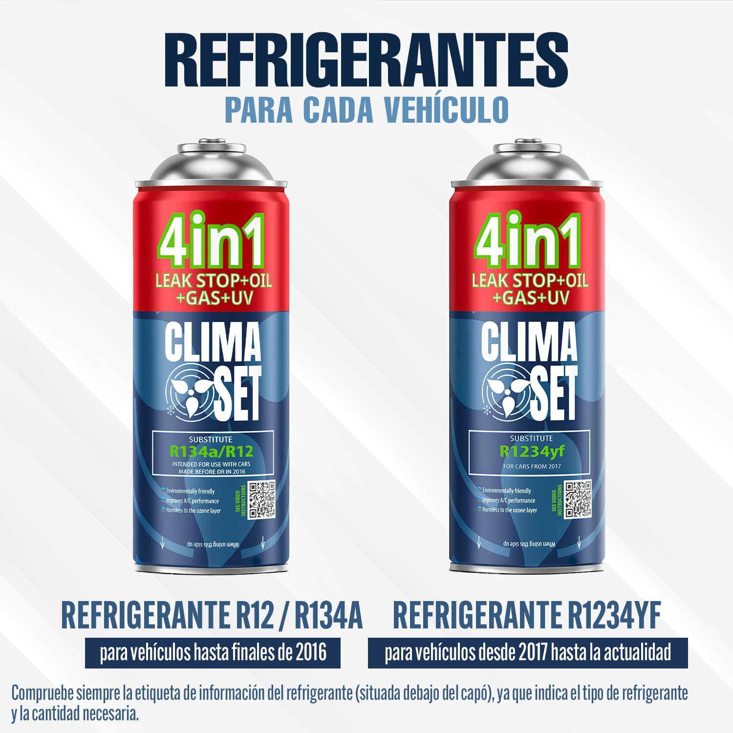 CLIMASET - Kit de Recarga de Aire Acondicionado para Coche - 3 Unidades 4 en 1 de sustituto R134a + Manguera - para vehículos de 1994 a 2016, Manguera Moderna y fácil de Usar, manómetro