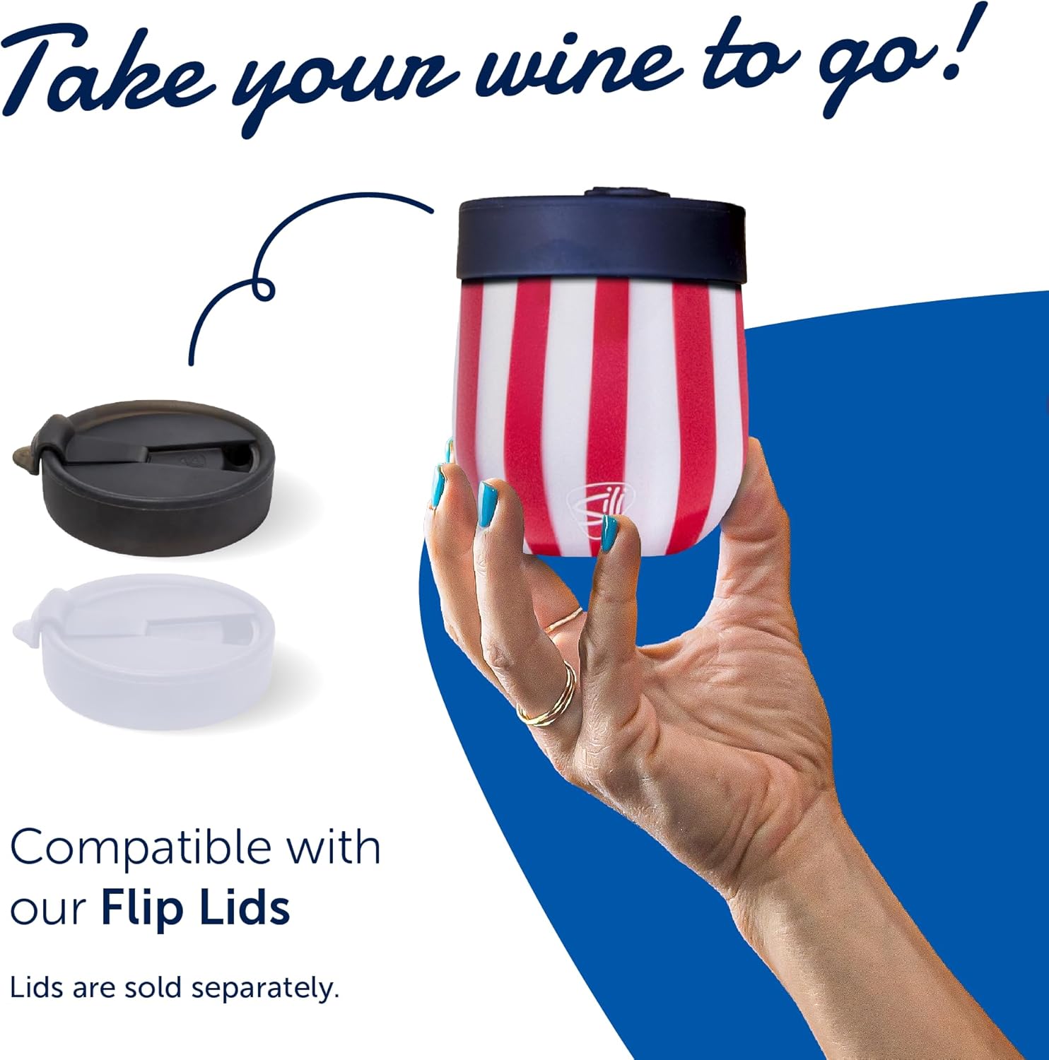 Silipint 12oz Stemless Silicone Wine Glass - BPA-Free Shatterproof Non-Toxic Dishwasher Safe Unbreakable Wine Glass - Perfect for Outdoor Picnics Camping Home Use Pack of 4 Peppermint Stripe