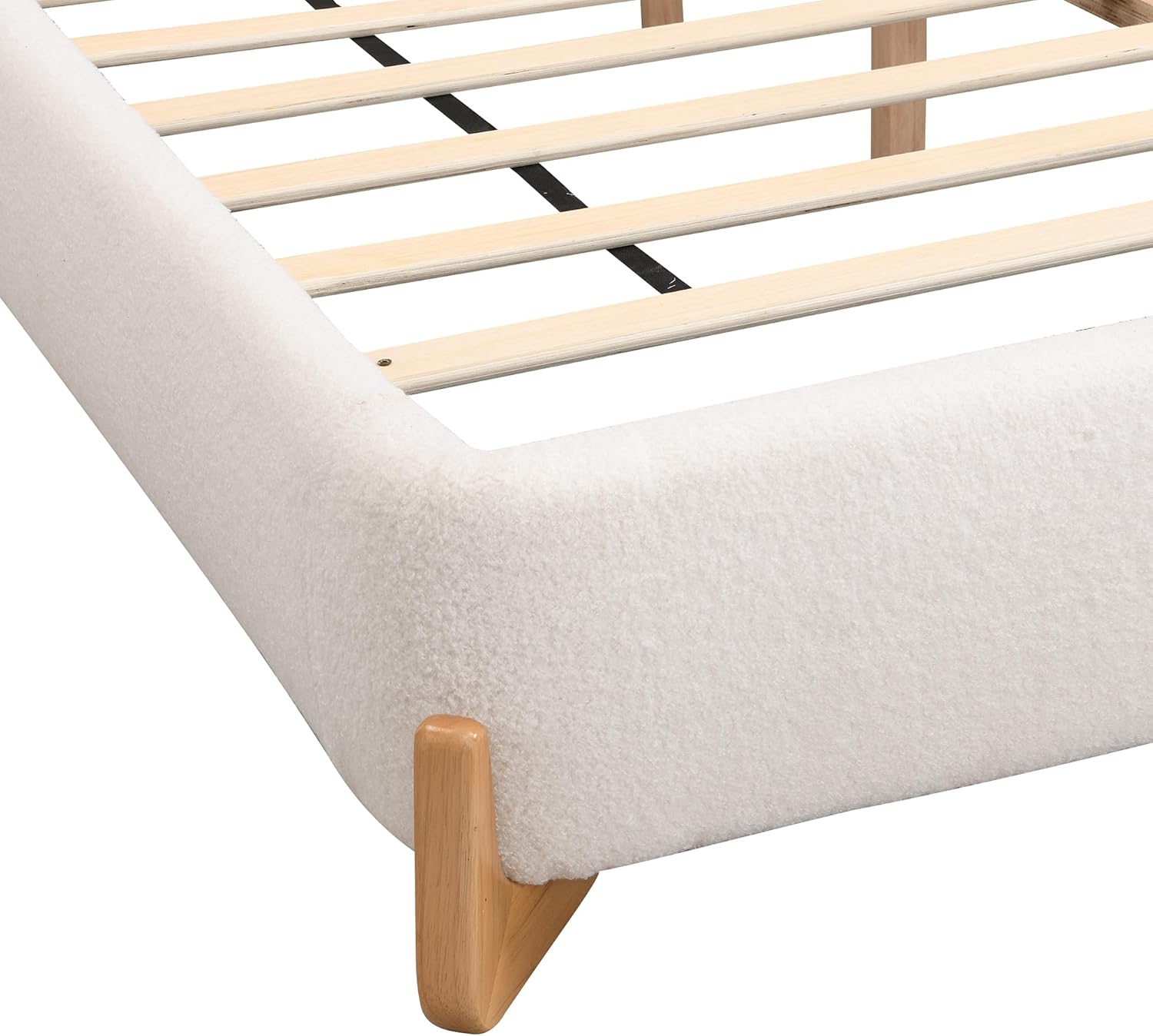 Queen Size Bed Frame, Upholstered Cloud Boucle Platform Beds Frames with Headboard, Anti-Collision Soft Rounded Corners Footboard, No Box Spring Required, Easy Assembly (38" White, Queen)