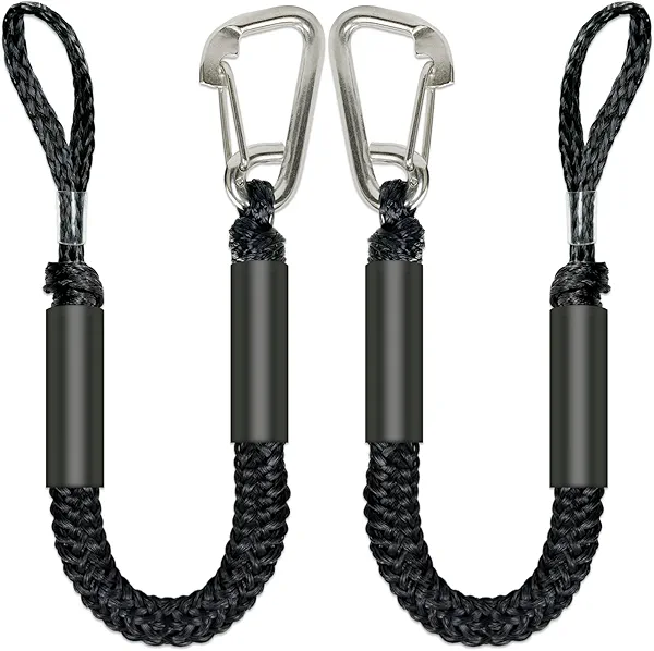 4FT Anchor Bungee Line Bigger 316 Stainless Clip Boat Bungee Dock Lines 2PCS (Black, 4Feet)
