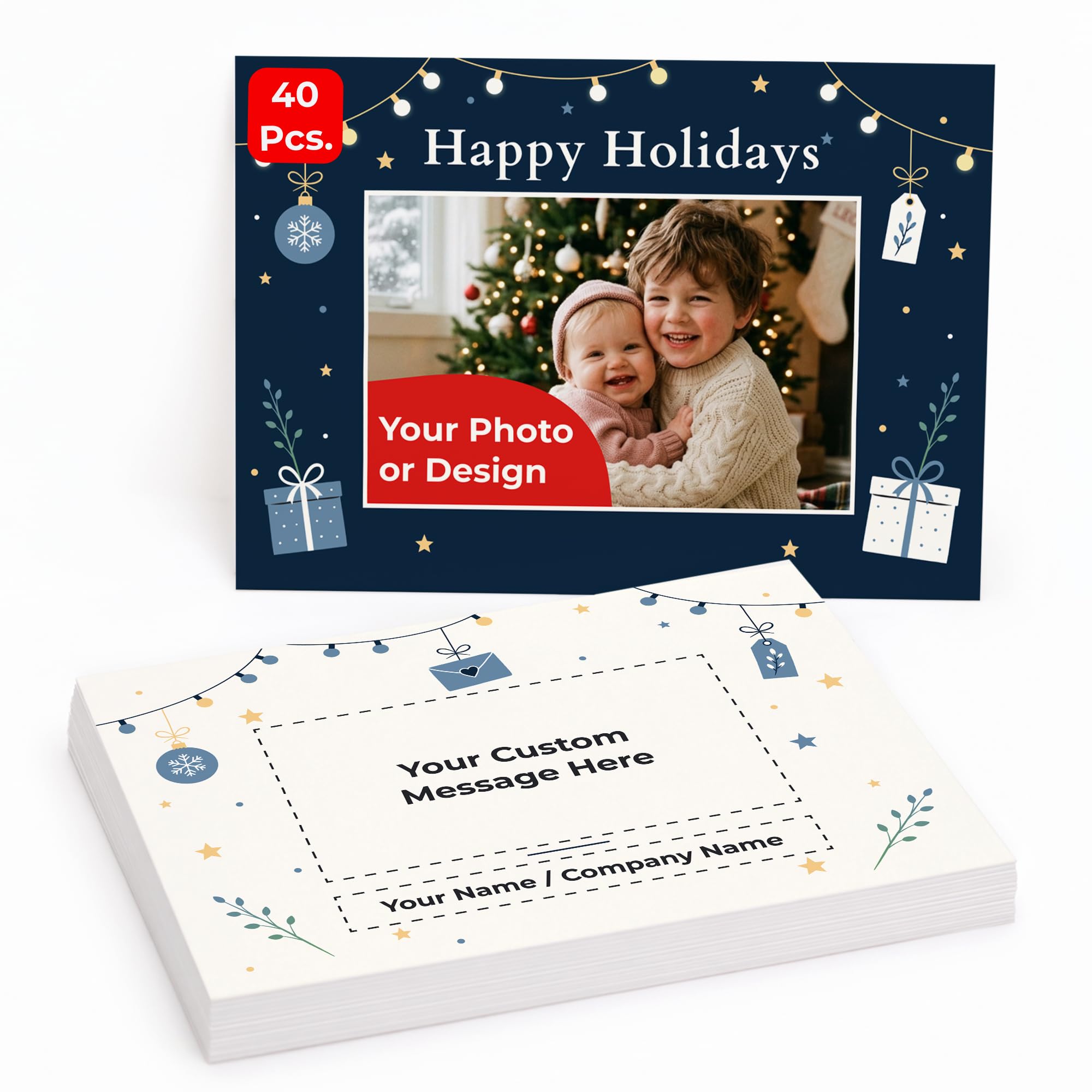 Cimpress Custom Holiday Cards, Photo/Logo/Text, A6 Horizontal, Pack of 40