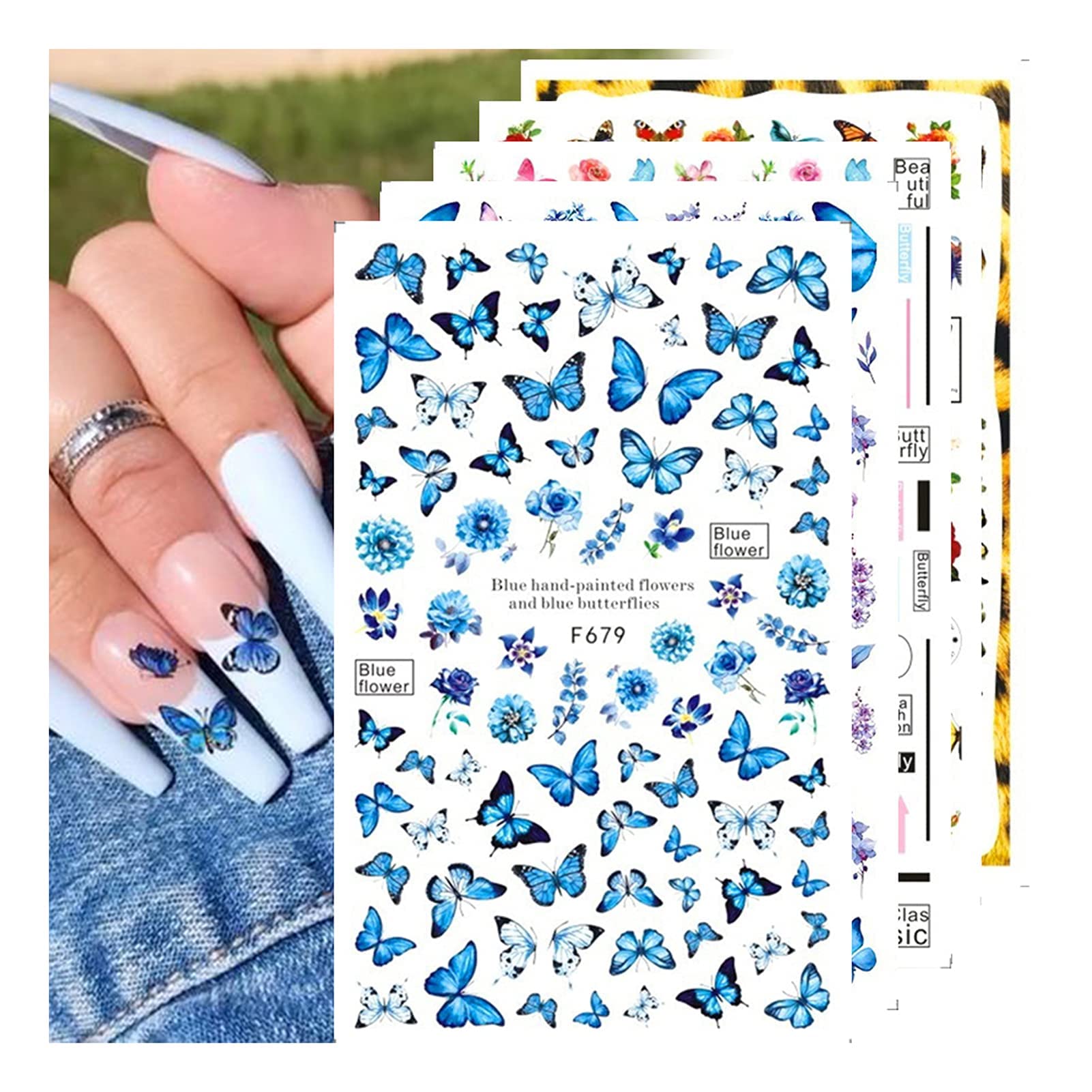 TERRIFI Butterfly Nail Art Stickers Self Adhesive Nail Decals Vanessa Nail Designs Decorations for Nail Gel Polish 10 Sheets