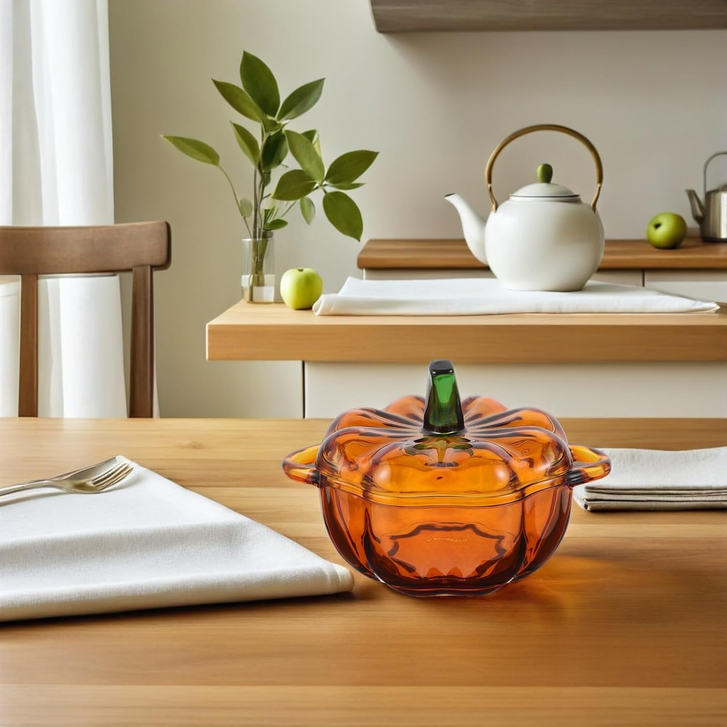 Glass Pumpkin Jar with Lid, Decorative Sugar Canister for Halloween Season