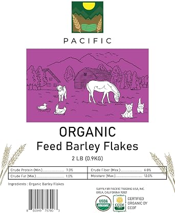 Pacific Petfood Organic Feed Barley Flakes - Barley Flakes Organic | Rich with Fiber & Minerals | USDA and CCOF Certified | Packed in USA | 2Lbs Pack of 1
