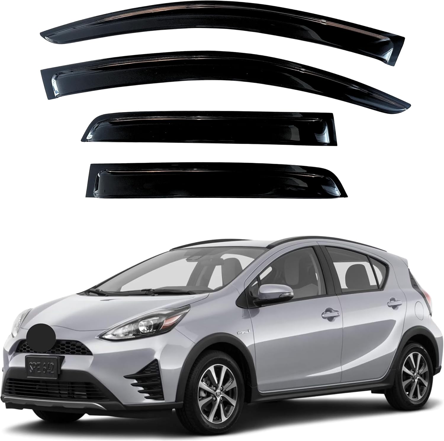 KPY Window Visor Compatible with Toyota Prius C 2012-2019 (Model C Only), 4PC Rain Guard Side Window Vent Deflectors Tape-On Style, 2012 2013 2014 2015 2016 2017 2018 2019 12-19 Prius C