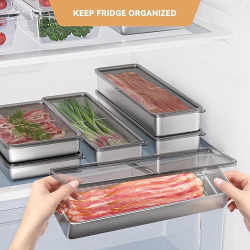 Miniatura 7 de Freshmage Recipiente de tocino para refrigerador, recipiente hermético de acero inoxidable 304 para almacenamiento de carne de delicatessen para