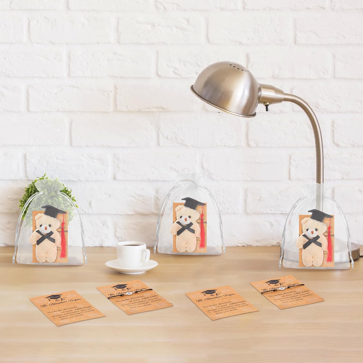 24 Set Bears Gifts in Cap Cards and Adjustable Bracelet Bulks with White Organza Bag for Gifts