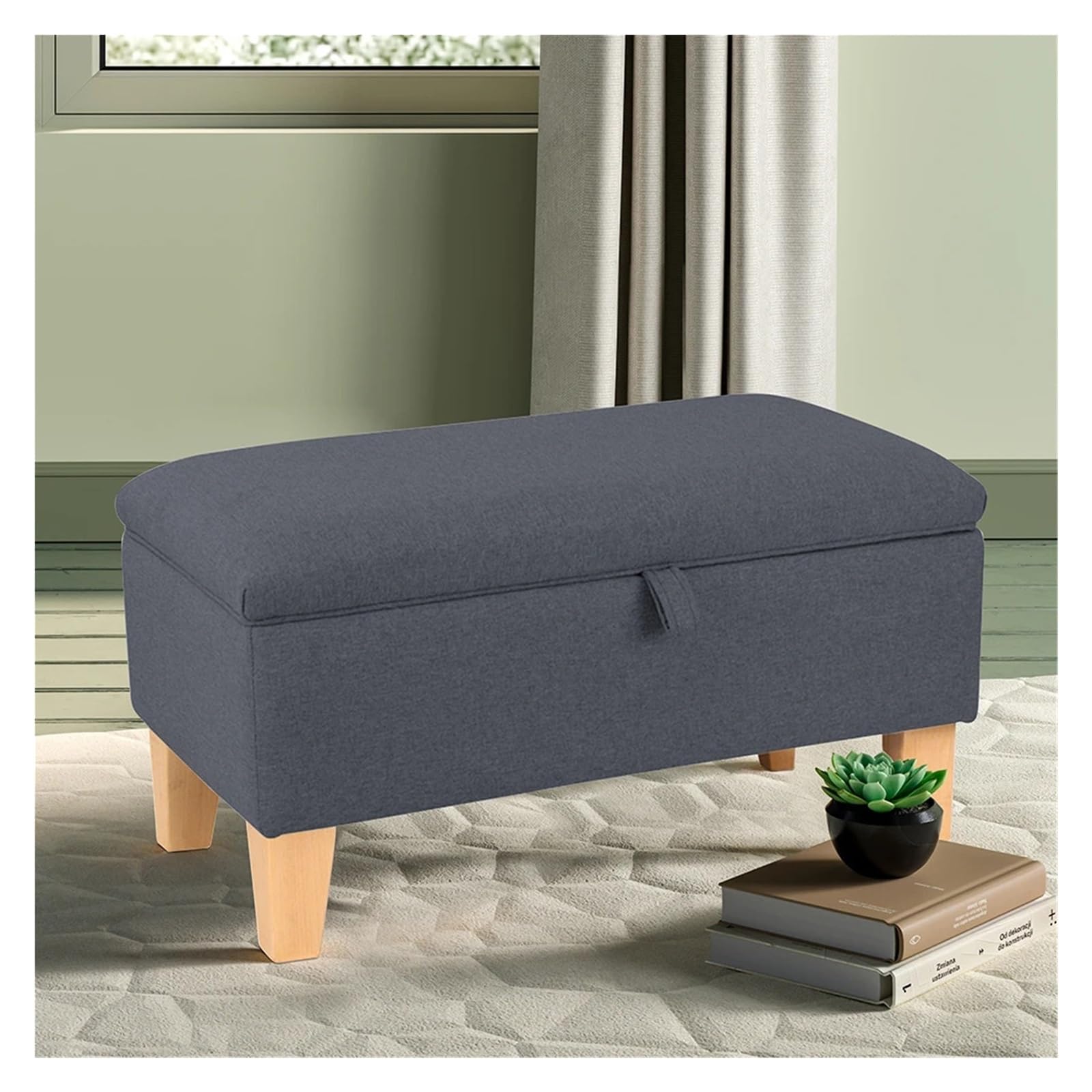 Pouf de rangement gris foncé 71cm en lin pour dressing et salon