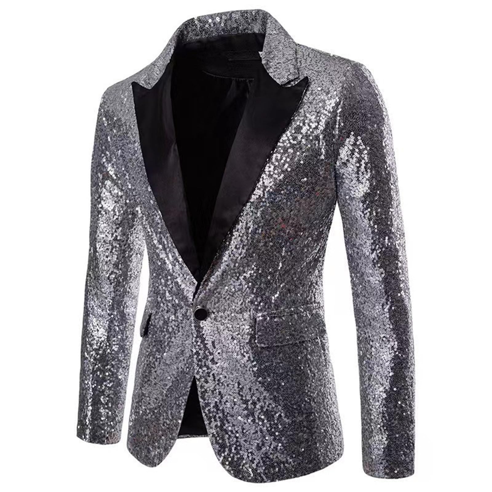 Set completo da uomo con paillettes giacca metallizzata 2 pezzi anni '80 outfit blazer e pantaloni lunghi lucidi smoking con paillettes Giacche Set con un bottone per lo sposo