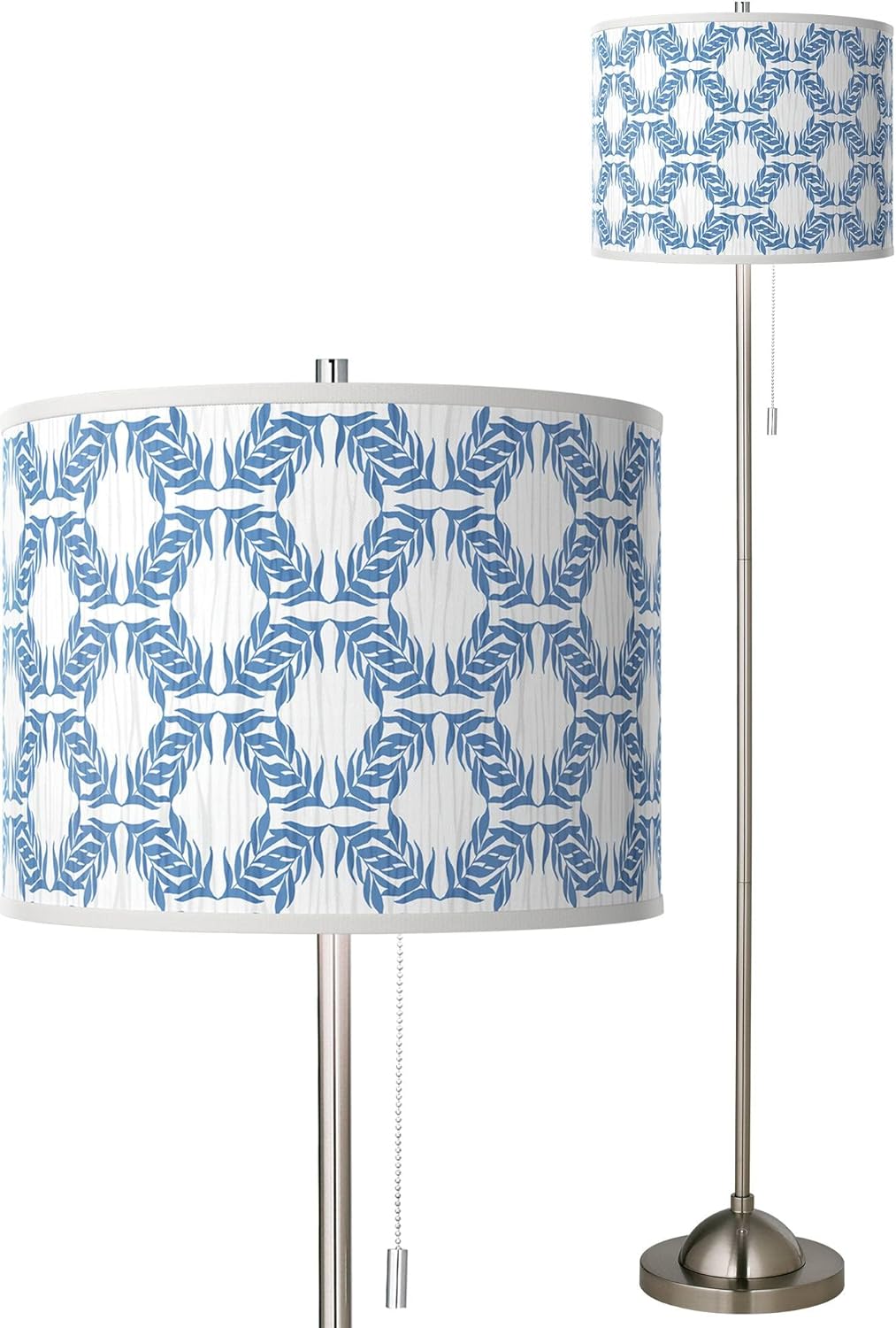 Giclee Glow 62" Leaf Symmetry Brushed Nickel Pull Chain Floor Lamp with Print Shade