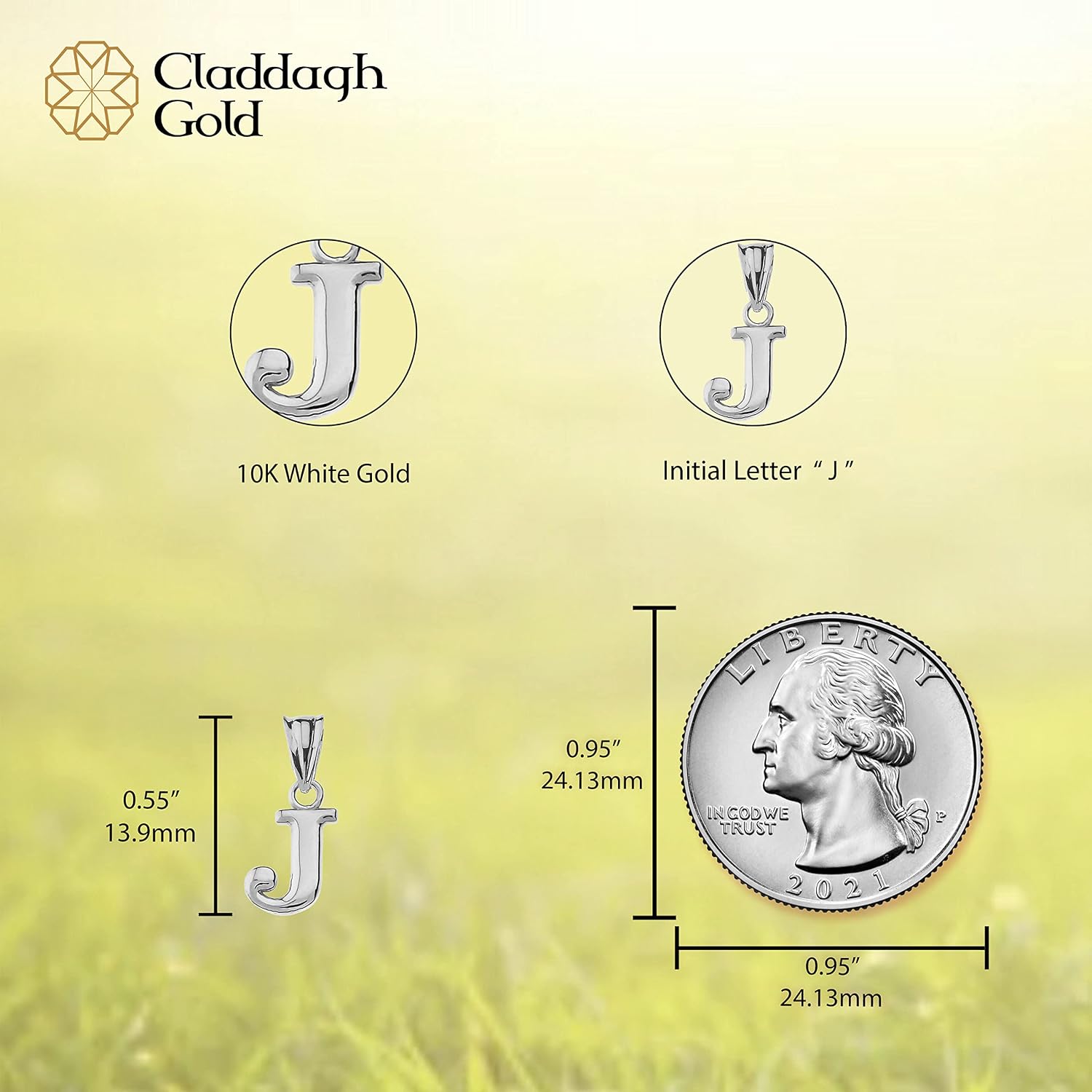 10K White Gold Fine Mini Dangling Initial A-Z Charm 1/2" Pendant - Choice of Initial Letter