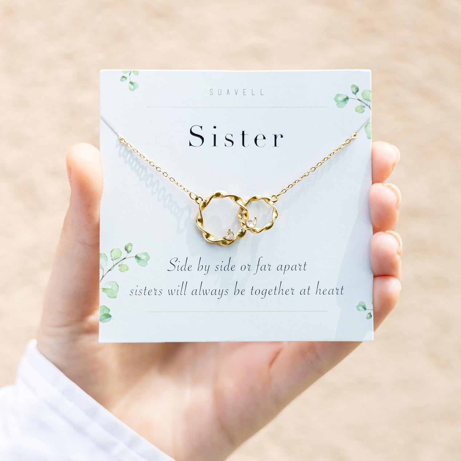 Suavell Sister Necklace – Sterling Silver Interlocking Double Circle Necklace Jewelry for Women – Meaningful Birthday Gift for Sister, Maid of Honor Gift or Bridesmaid - Image 2