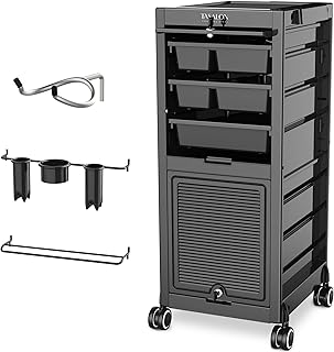 TASALON Professional Salon Trolley Cart, 6 Drawers with Dividers, Lockable Storage,Versatile Salon Cart for Hair Stylist, Hair Tool Holders, Black