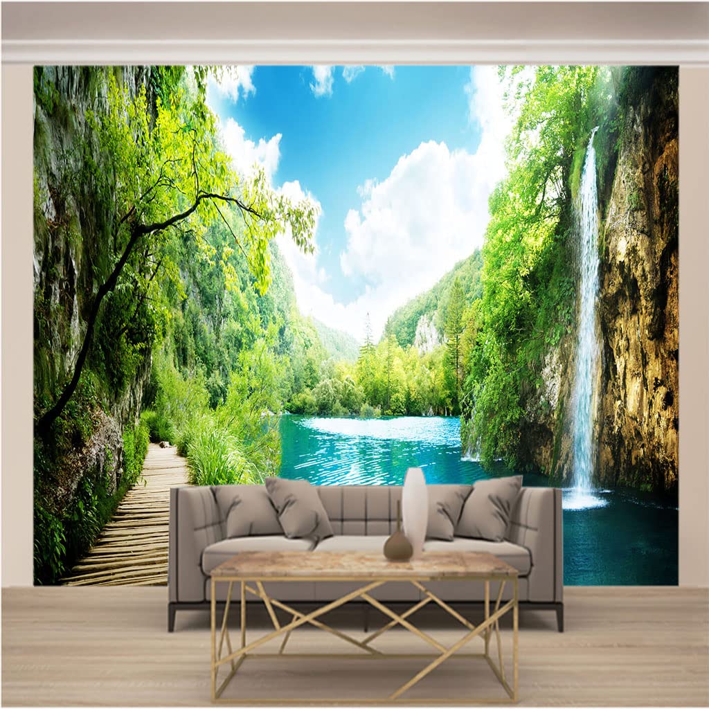 Papier Peint Panoramique pour Salon et Chambre Décoration Cascade Trompe l'Oeil