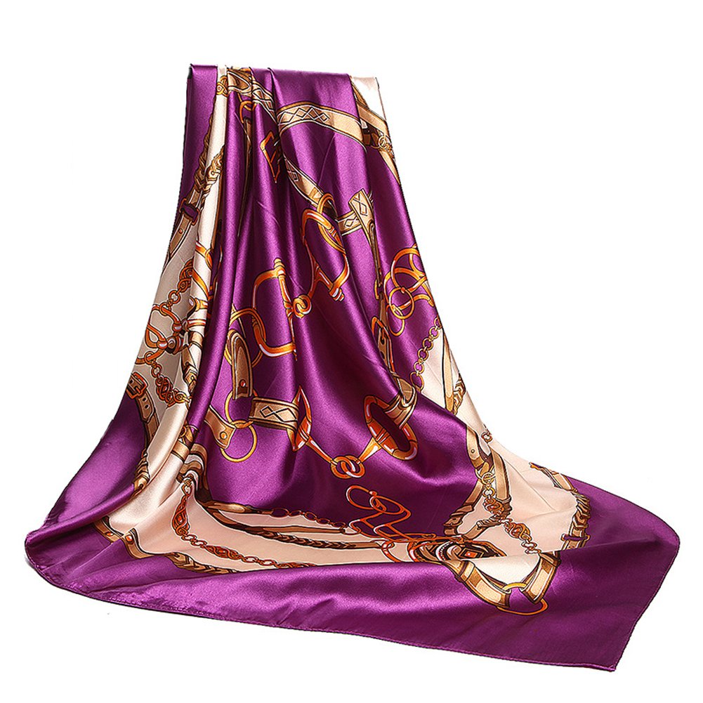 Women’s Silk Scarf Belt Pattern Large Square Satin Headscarf Headdress 35"