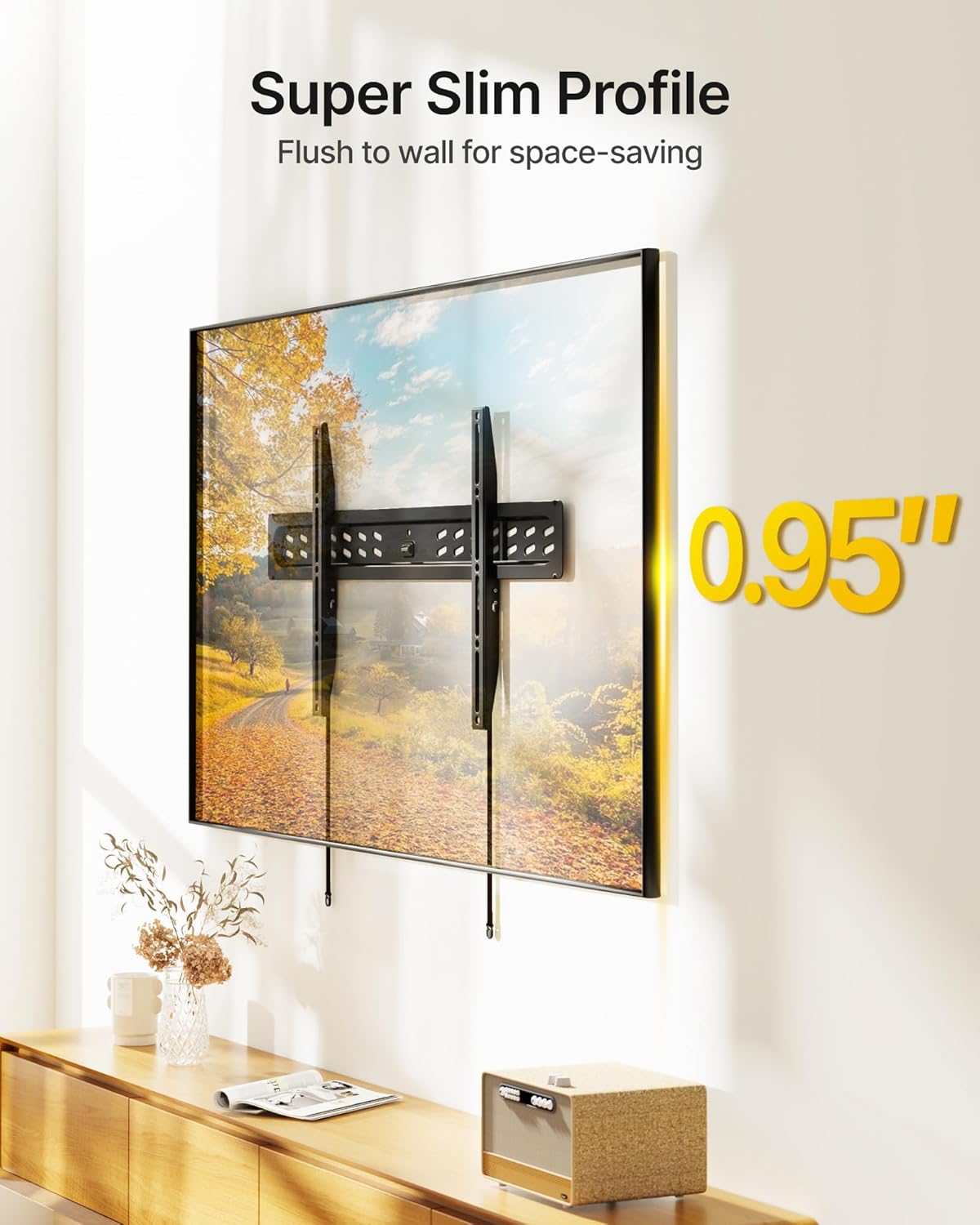 monTEK Ultra Slim Fixed TV Wall Mount Bracket for 43–95" Flat & Curved TVs, Super Low Profile 0.95" from Wall, Holds 150 lbs, Supports VESA 800x400, Fits 16"/18"/24"/32" Studs