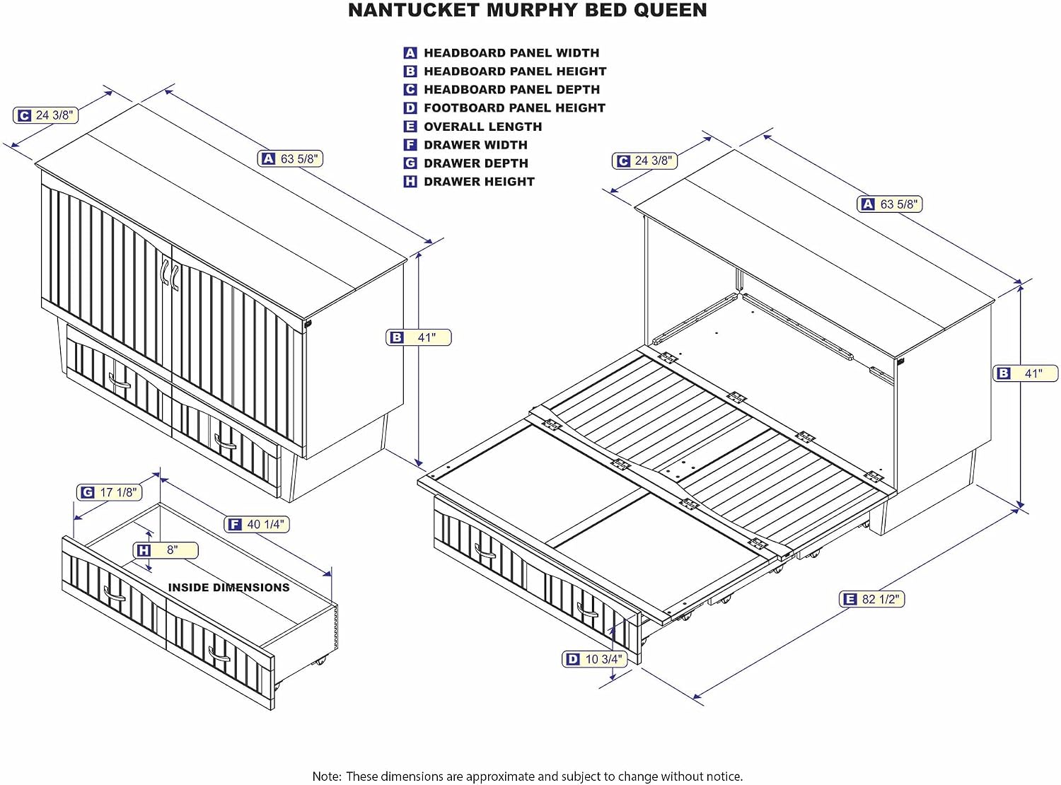 AFI Nantucket Murphy Bed Chest, Queen, White