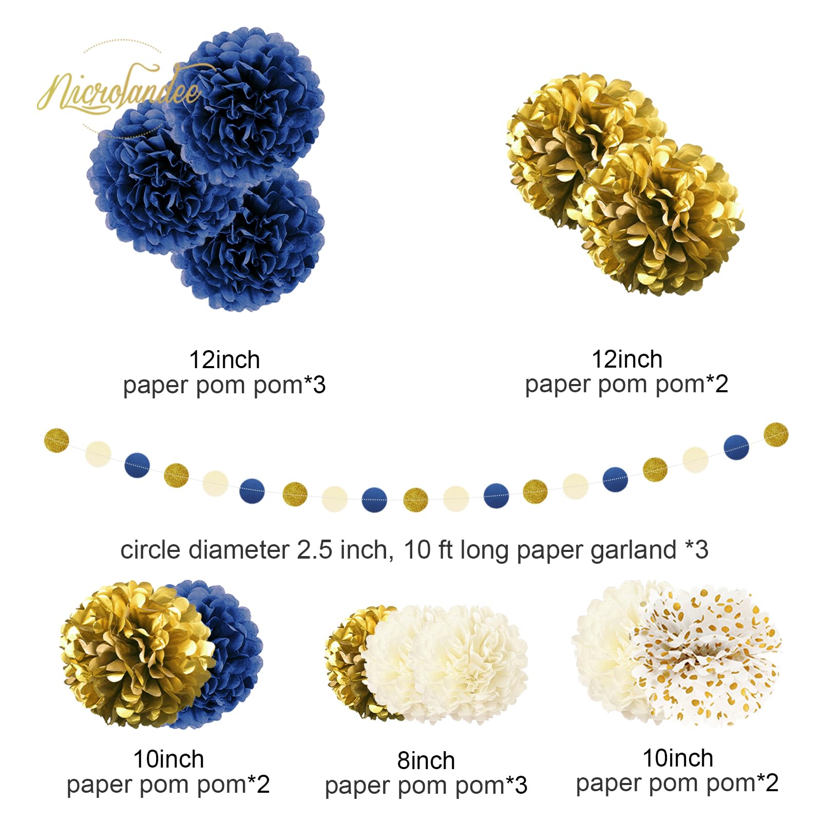 NICROLANDEE Decorazioni per feste, 12 pompon in carta velina per matrimoni, compleanni, fidanzamenti, baby shower neutri, per feste nuziali, 12 pezzi