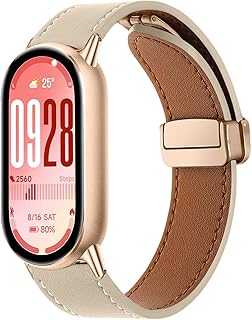 [AiMaoo] レザーバンド Xiaomi Smart Band 10/9/8 対応 交換バンド 磁気 バックル付き 高級 装着簡単 本革 替えベルト ビジネススタイル ストラップ 交換ベルト コンパチブル Xiaomi Mi Band 10/9/8 (アプリコット)