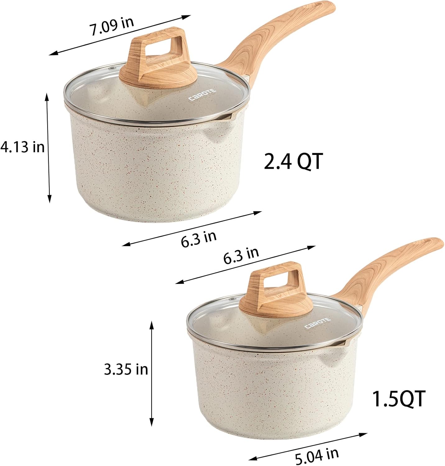 CAROTE 1.5Qt & 2.4Qt Saucepan Set with Lid 4 Pcs Nonstick Sauce Pot Cooking Pot with Pour Spout, PFOA FREE(White Granite): Home & Kitchen