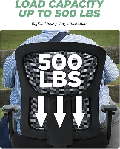 Miniatura 5 de Silla de oficina grande y alta, hasta 400 libras, silla de escritorio, de malla, para computadora, con soporte lumbar, asiento ancho ajustable,