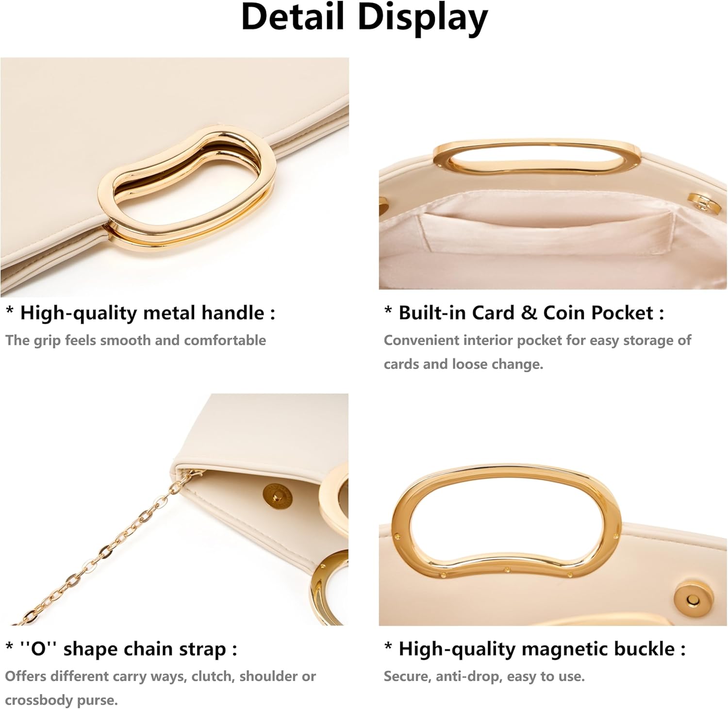Gurina Elegant Womens clutch purse Metal Handle Designs evening handbags with Detachable Chain, for Wedding Party Prom