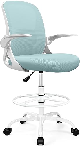 Miniatura 8 de Silla de dibujo alta de oficina con reposabrazos abatibles, altura ajustable y soporte lumbar mejorado, taburete ergonómico con ruedas, soporte
