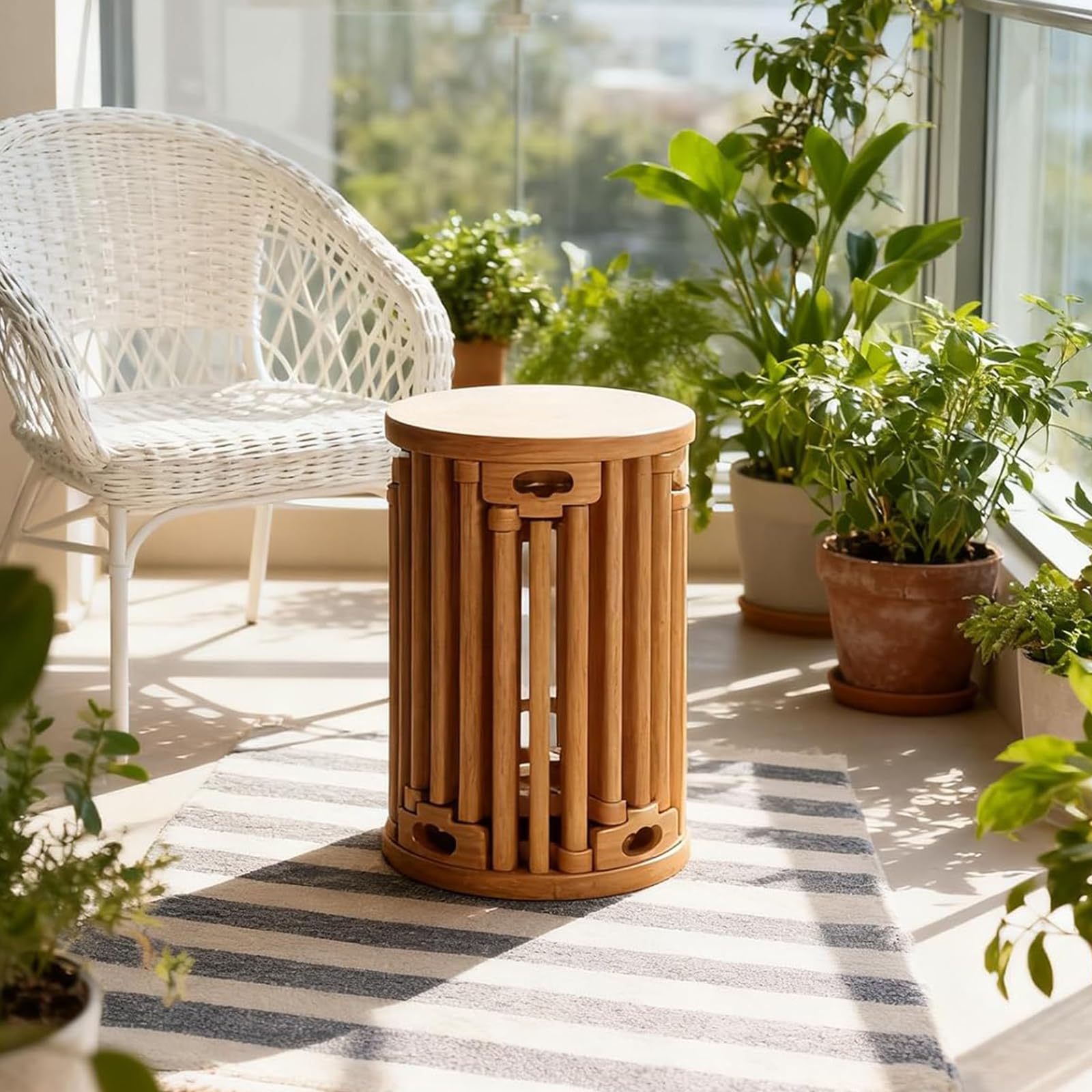 XNZJHPP 6-in-1 Solid Wood Stackable Stools & Side Tables - Vintage Mid-Century Modern Nesting Accent Furniture for Living Room & Bedroom, Versatile Movable Design (Cherry without Wheels)