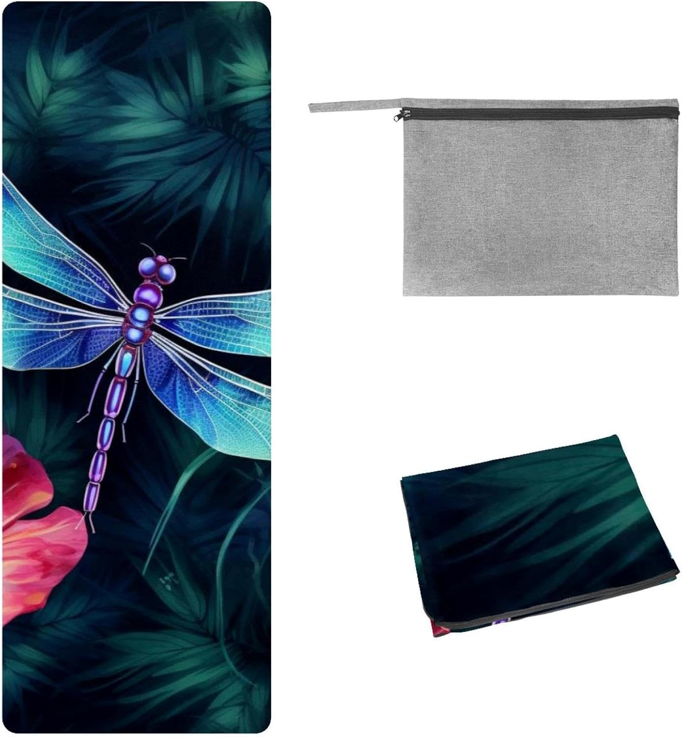 Yoga Towel, Dragonfly Pattern Non Slip Sweat Absorbent Hot Yoga Mat Towel for Hot Yoga, Pilates and Fitness - 72.8" x 26.8"